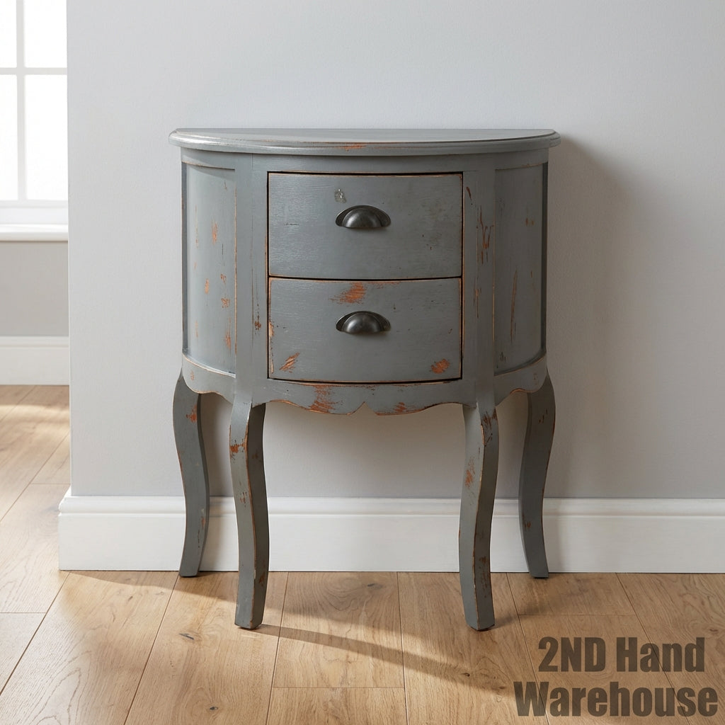 Chic Distressed Grey 2-Drawer Bedside Table