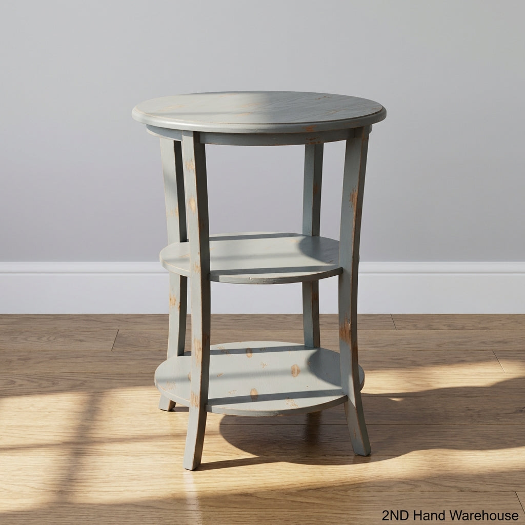 Charming Distressed Grey 3-Tier Round Side Table