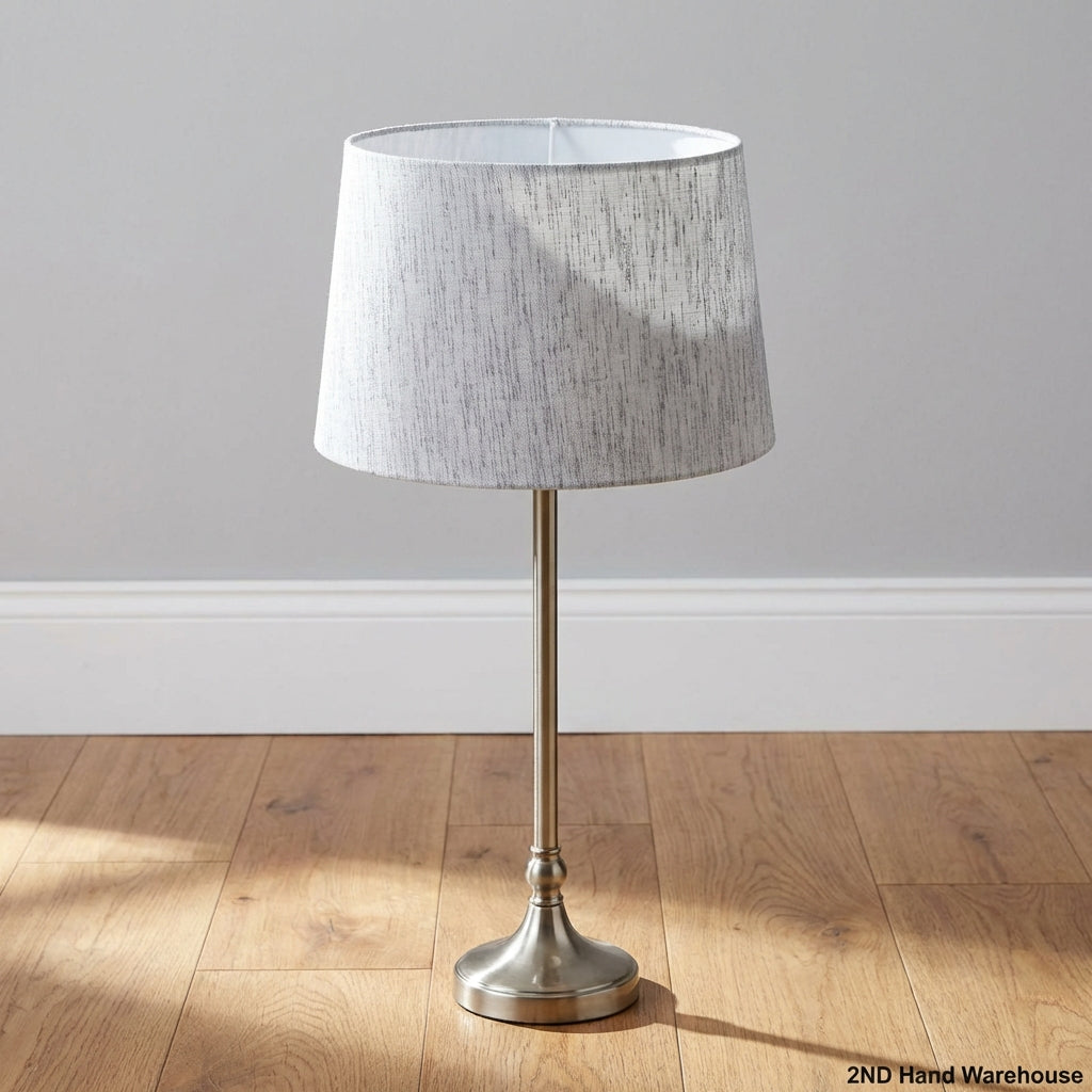 Elegant Brushed Brass Table Lamp with Grey Fabric Shade