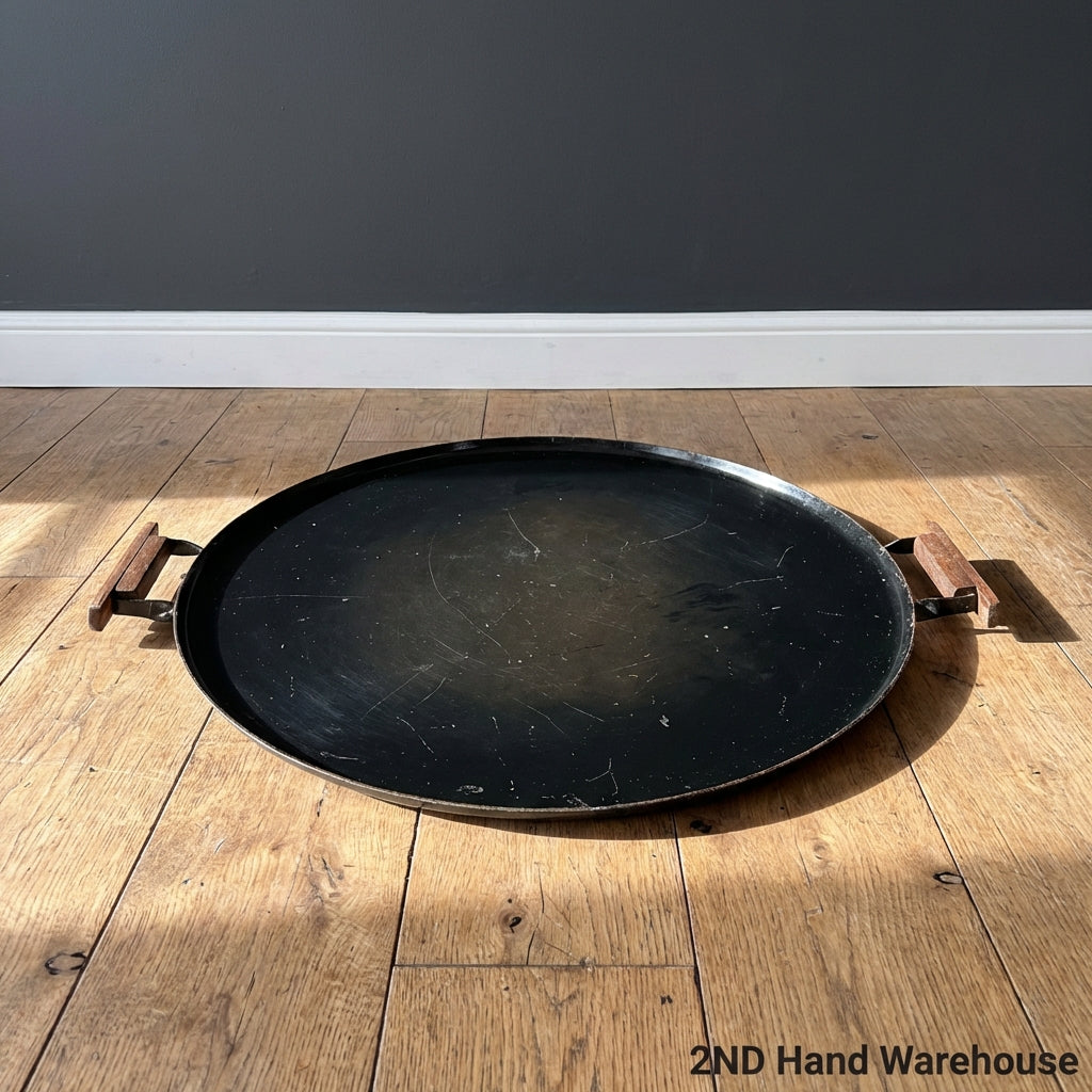 Rustic Oval Metal Serving Platter with Wooden Handles - 2ndhandwarehouse.com