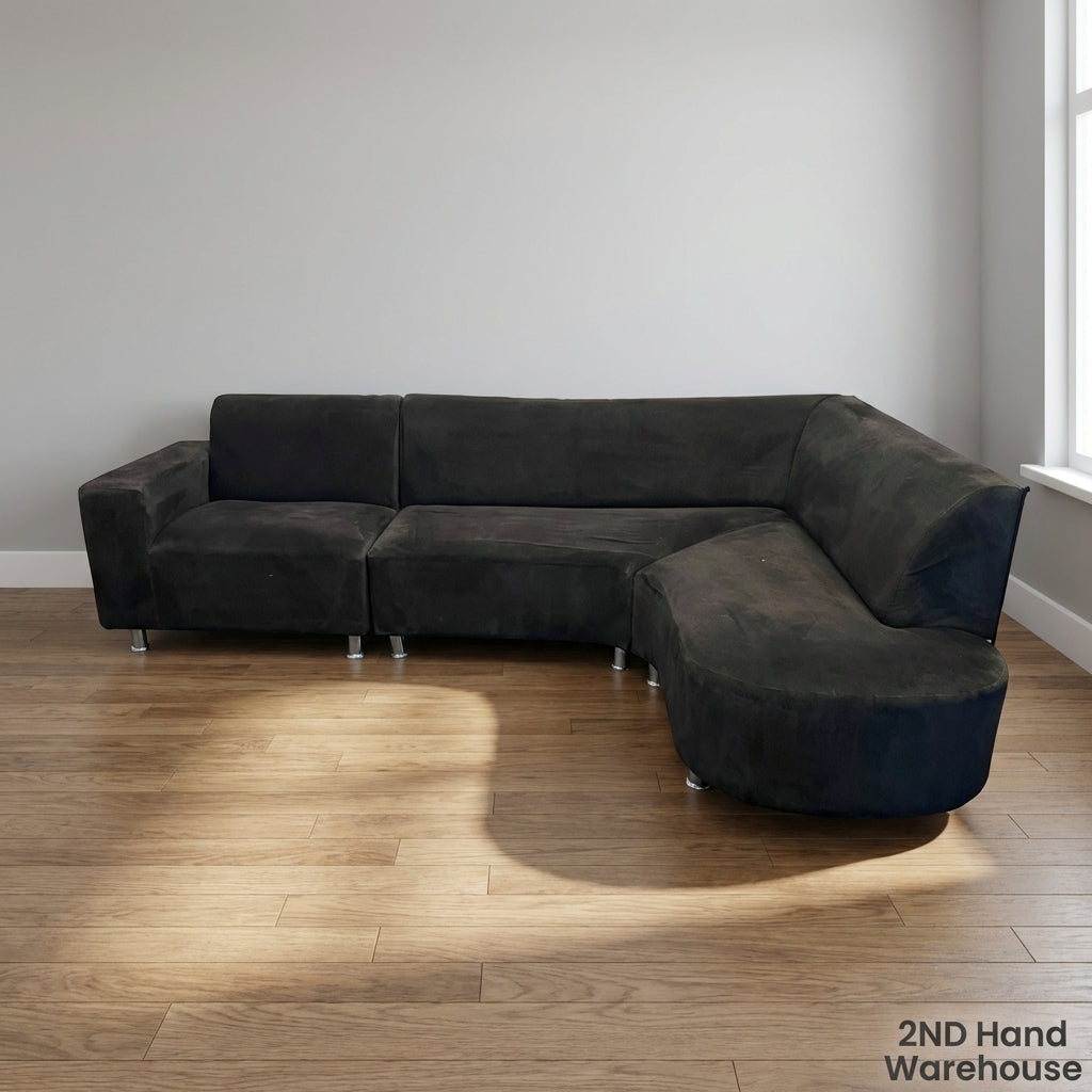 Modern Black Sectional Sofa with Chaise- damaged underneath
