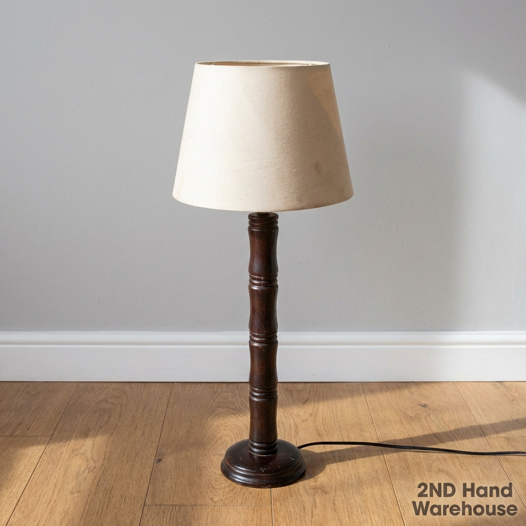 Vintage Dark Wood Table Lamp with Beige Shade - 2ndhandwarehouse.com