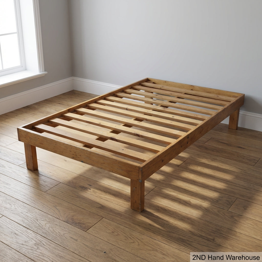Sturdy Wooden Slatted Bed Base - Natural Finish - 2ndhandwarehouse.com