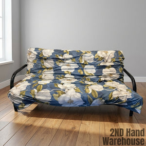 Charming Magnolia Print Futon Sofa with Black Frame