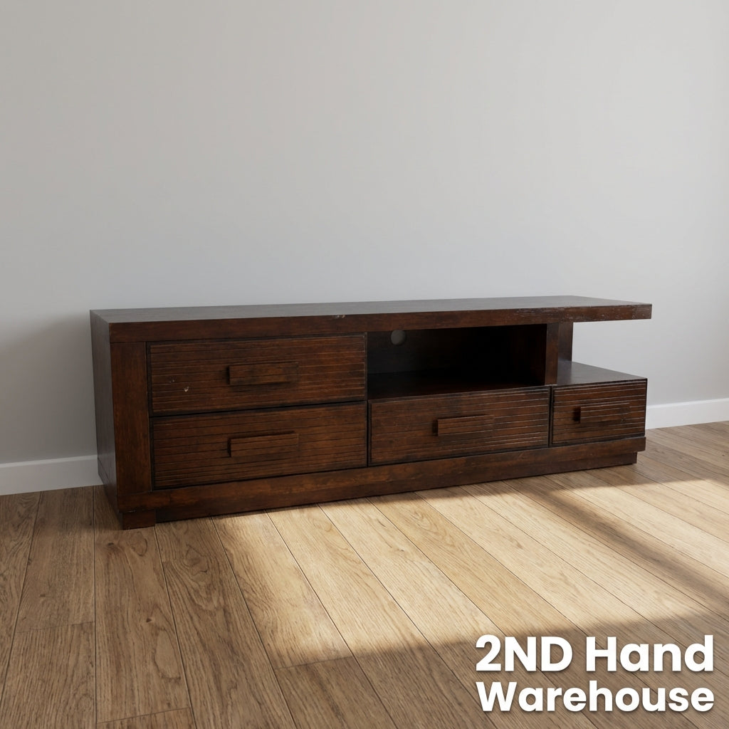 Sleek Dark Wood TV Unit with Integrated Storage - 2ndhandwarehouse.com