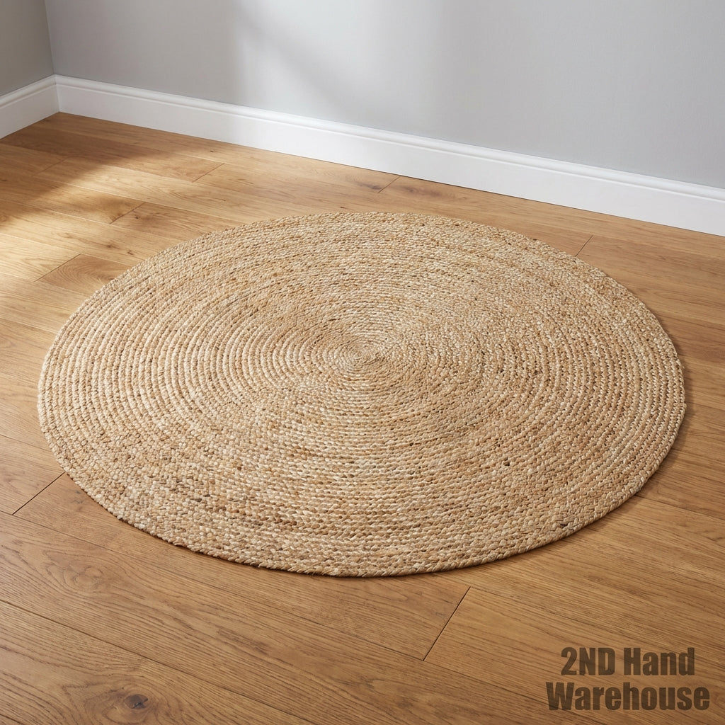 Charming Round Jute Rug - Natural & Bohemian Style 176cm - 2ndhandwarehouse.com