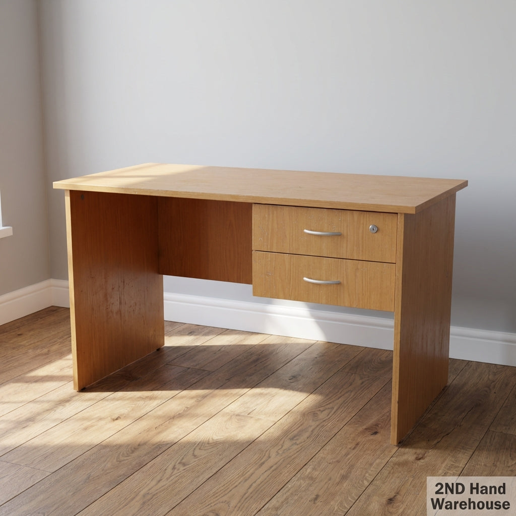 Compact Light Wood Office Desk with Lockable Drawers