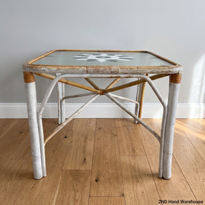 Vintage Boho Rattan & Glass Side Table with Starburst Pattern - 2ndhandwarehouse.com
