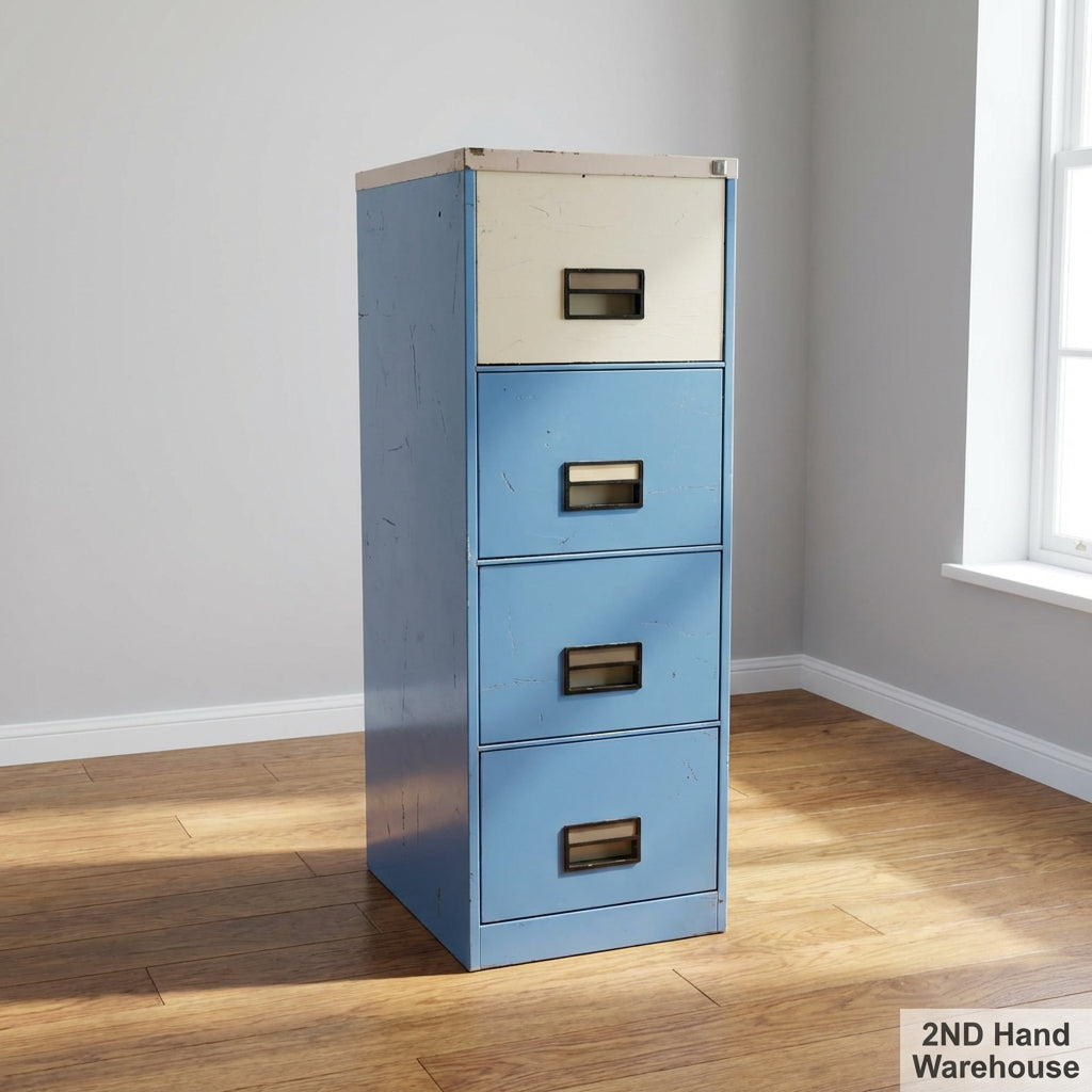 Retro Two-Tone 4-Drawer Filing Cabinet - Blue & Cream - 2ndhandwarehouse.com