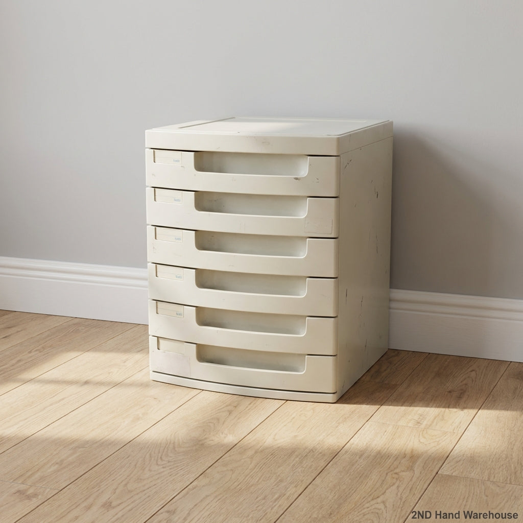 Versatile 6-Drawer Desktop Organizer - Beige Plastic Storage Unit