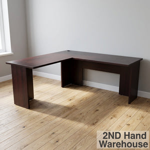 Efficient L-Shape Executive Desk - Dark Wood Finish - 2ndhandwarehouse.com