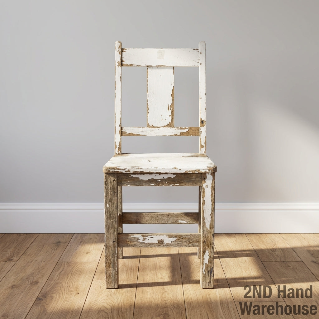 Rustic White Shabby Chic Wooden Chair - Distressed Charm - 2ndhandwarehouse.com