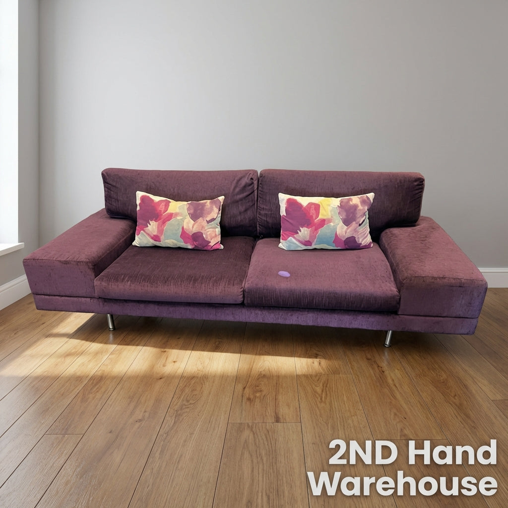 3 seater couch  - Vibrant Purple  Sofa with Floral Cushions ✨ - 2ndhandwarehouse.com