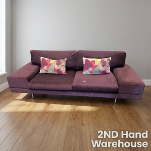 3 seater couch  - Vibrant Purple  Sofa with Floral Cushions ✨ - 2ndhandwarehouse.com