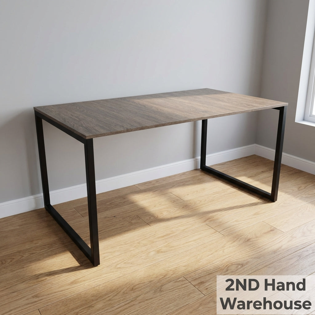 6 seater dining table  -Modern Wood Grain & Black Metal Table ✨ - 2ndhandwarehouse.com