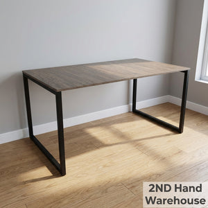 6 seater dining table  -Modern Wood Grain & Black Metal Table ✨ - 2ndhandwarehouse.com