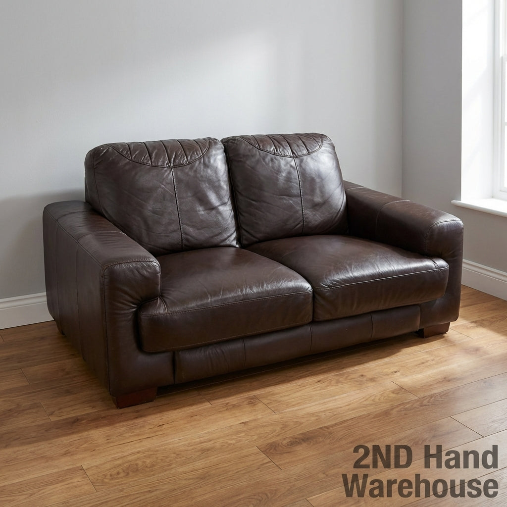 Comfy Brown Leather 2-Seater Sofa - 2ndhandwarehouse.com