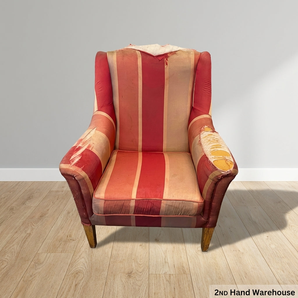 Vintage Striped Wingback Armchair - Upcycle Project - 2ndhandwarehouse.com