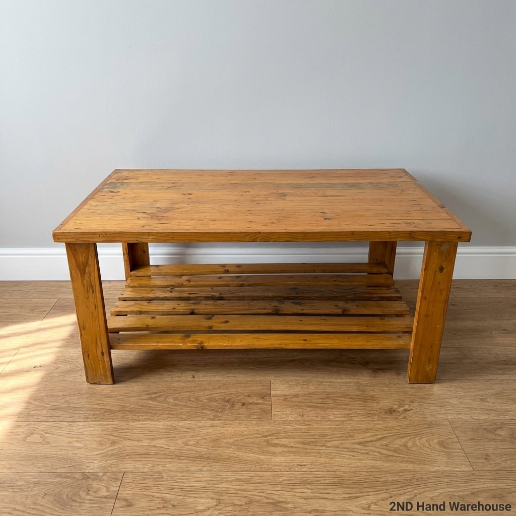 Rustic Pine Coffee Table with Slatted Storage Shelf - PRICE DROP