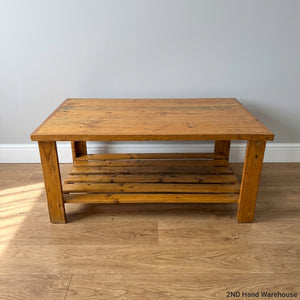 Rustic Pine Coffee Table with Slatted Storage Shelf - 2ndhandwarehouse.com