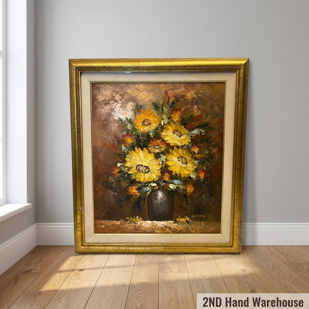 Vintage Helena Sunflower Bouquet Framed Oil Painting - 2ndhandwarehouse.com