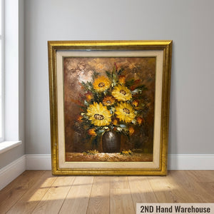 Vintage Helena Sunflower Bouquet Framed Oil Painting - 2ndhandwarehouse.com