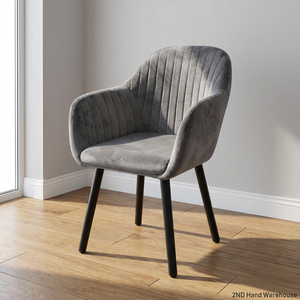 Elegant Grey Velvet Fluted Dining/Accent Chair ✨ - 2ndhandwarehouse.com