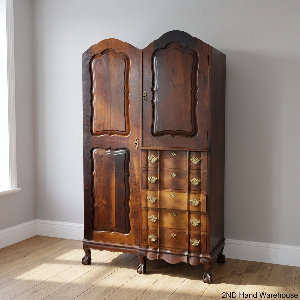 Imbuia Ball and Claw 2 Door Wardrobe - Scratch on Bottom Left - 2ndhandwarehouse.com