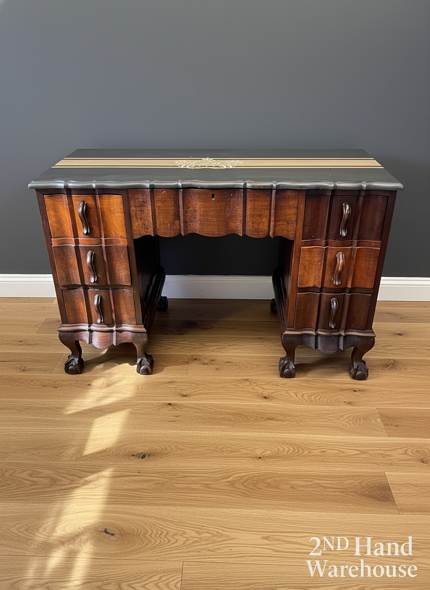 Elegant Vintage Wooden Desk with Inlay Top