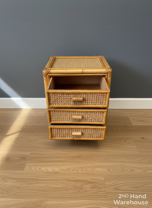 Charming Vintage Rattan & Cane Weave 3-Drawer Unit / Bedside Table
