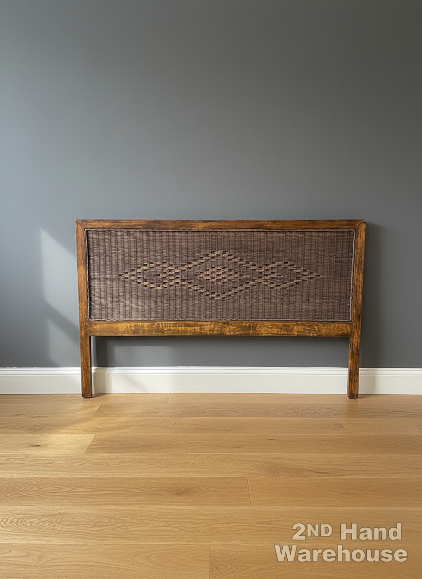 Boho Chic Rattan & Wood Diamond Weave Headboard