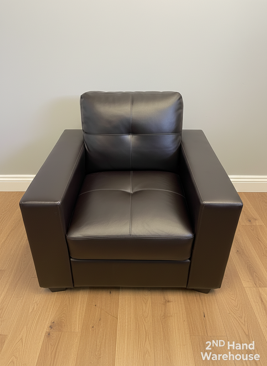 Stylish Brown Leather Armchair - Minor Wear, Modern Design