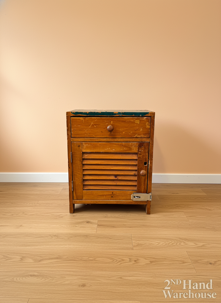 Rustic Wooden Cabinet with Drawer & Louvered Door ✨