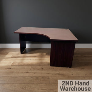 Efficient L-Shaped Office Desk - Dark Wood Finish