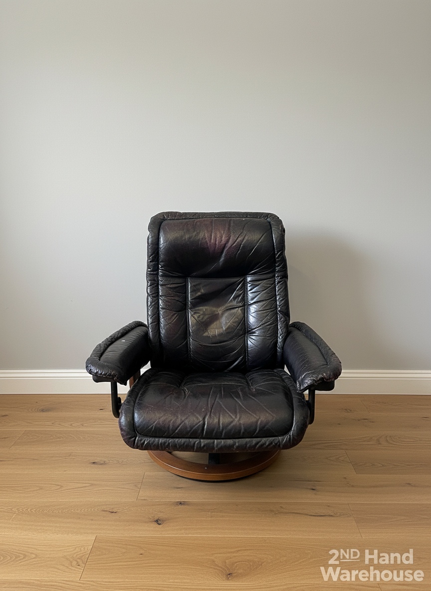Vintage Black Leather Recliner with Minor Wear