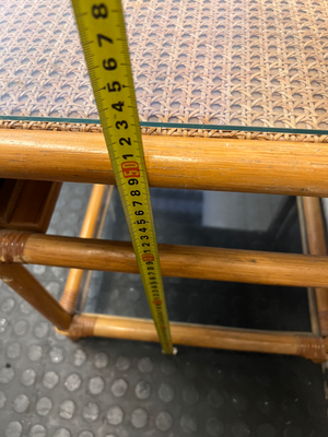 Bamboo Style Side Table with Glass Shelves — Fair Condition - Missing Drawer - 2ndhandwarehouse.com