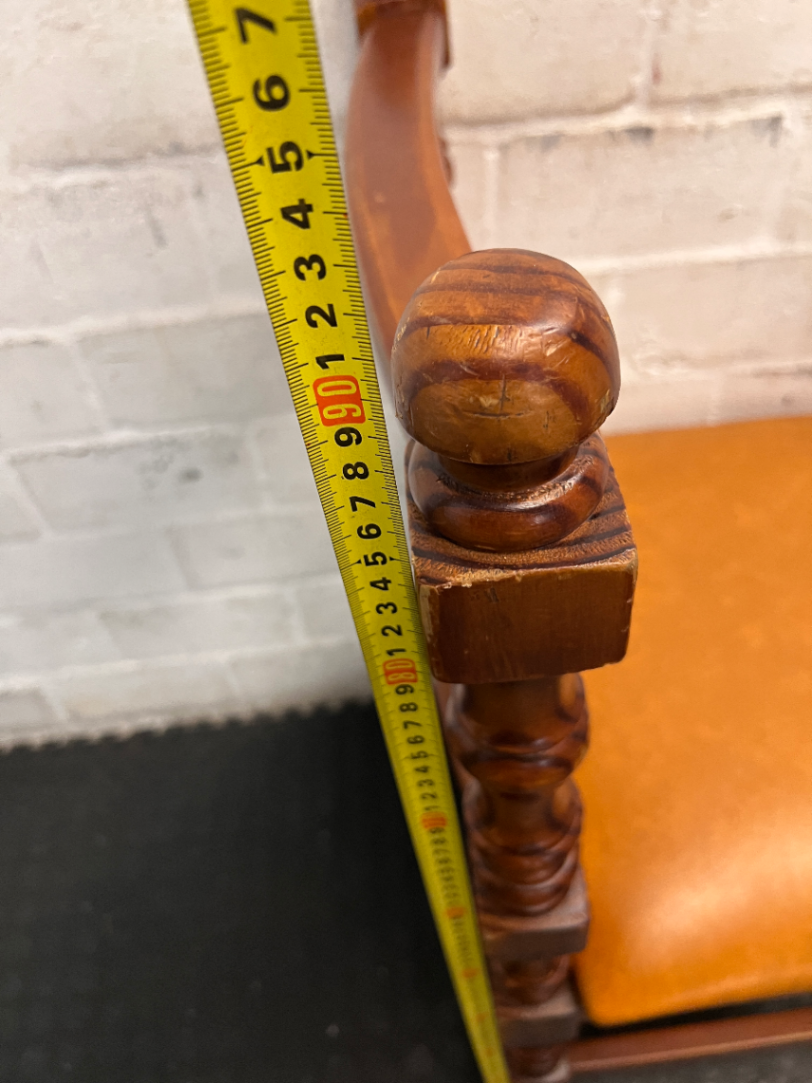 Vintage-Style Turned Wood Dining Chair with Padded Seat — Fair Condition, One Chair Damaged and Needs Repair - 2ndhandwarehouse.com