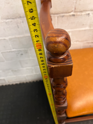 Vintage-Style Turned Wood Dining Chair with Padded Seat — Fair Condition, One Chair Damaged and Needs Repair - 2ndhandwarehouse.com