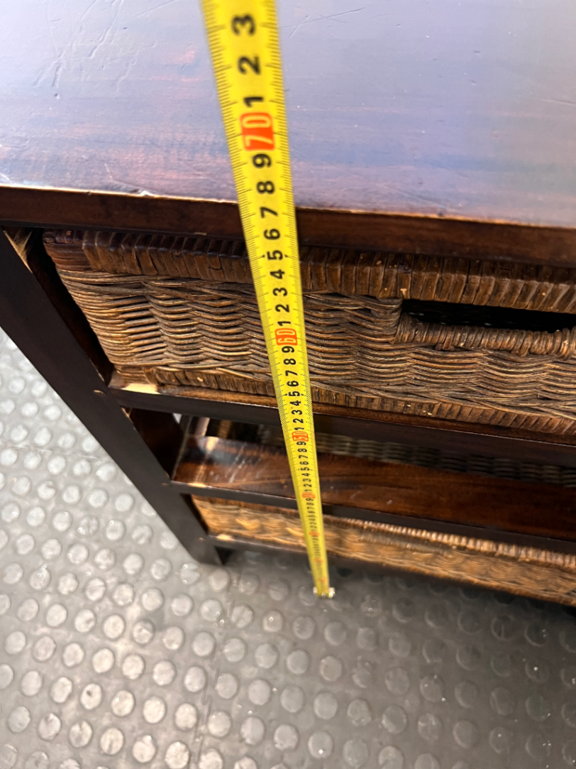 Dark Wood Bedside Pedestal with Wicker Baskets - 2ndhandwarehouse.com