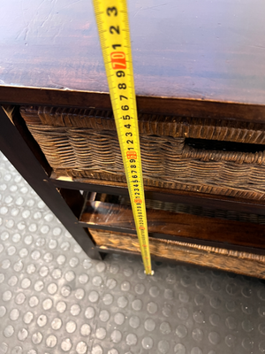 Dark Wood Bedside Pedestal with Wicker Baskets - 2ndhandwarehouse.com