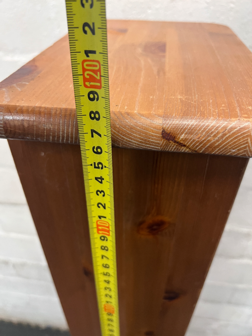 Tall Slim Pine-Finish Wooden Shelving Unit — Well Used Condition