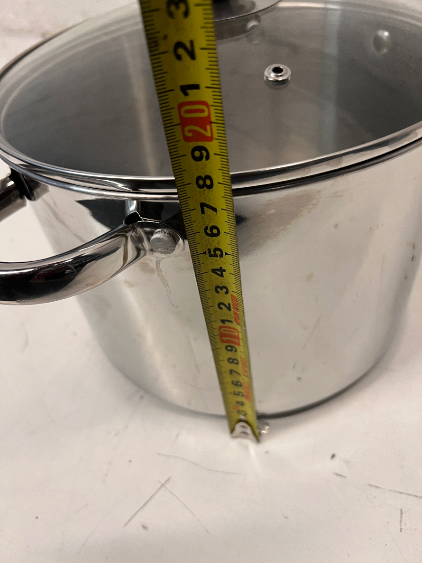Polished Stainless Steel Pot with Glass Lid — Fair Used Condition with Surface Scratches