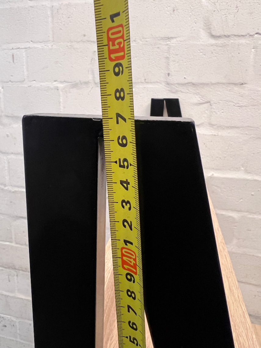 Oak Finish Ladder Desk with Metal Frame and Shelf — Slight Wear on Top Shelf Underside
