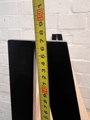 Oak Finish Ladder Desk with Metal Frame and Shelf — Slight Wear on Top Shelf Underside