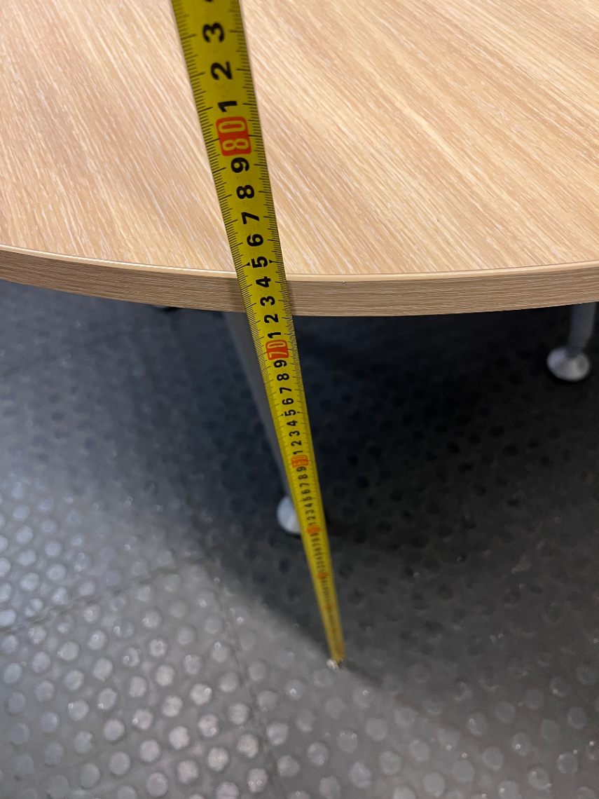 Round Oak-Toned Table with Modern Metal Base — Clean and Well-Maintained Condition