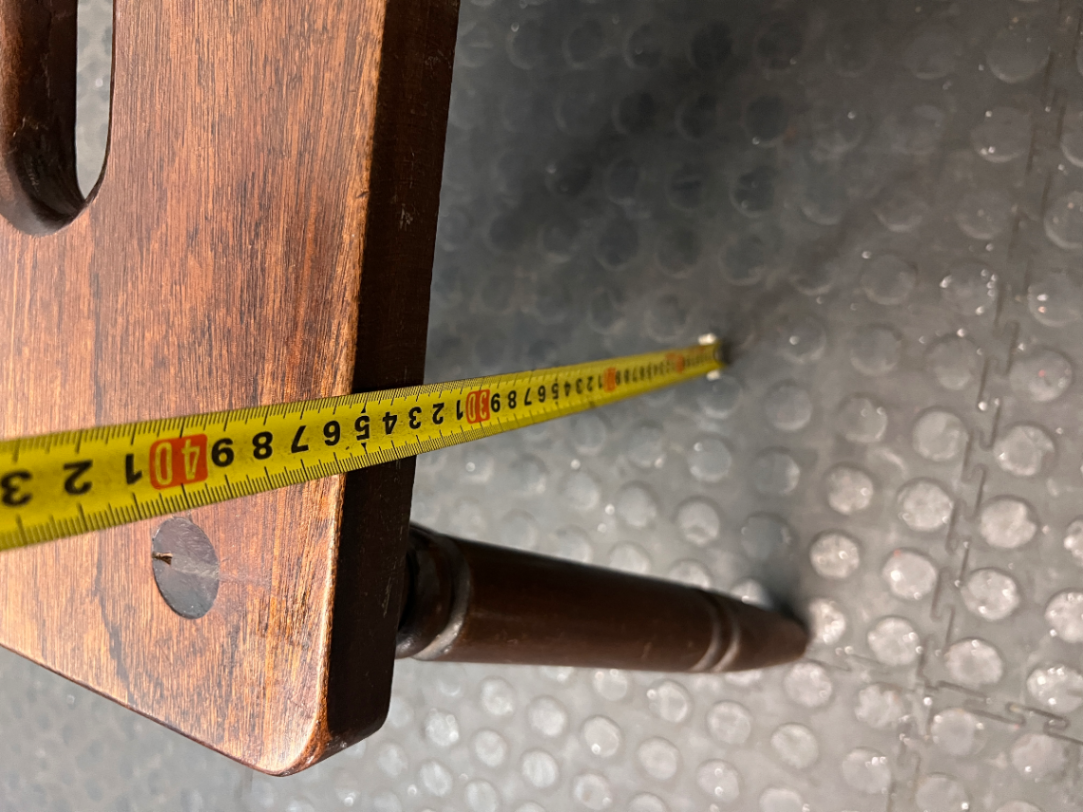 Dark Wood Low Stool with Carry Handle — Minor Surface Wear and Leg Scuffing