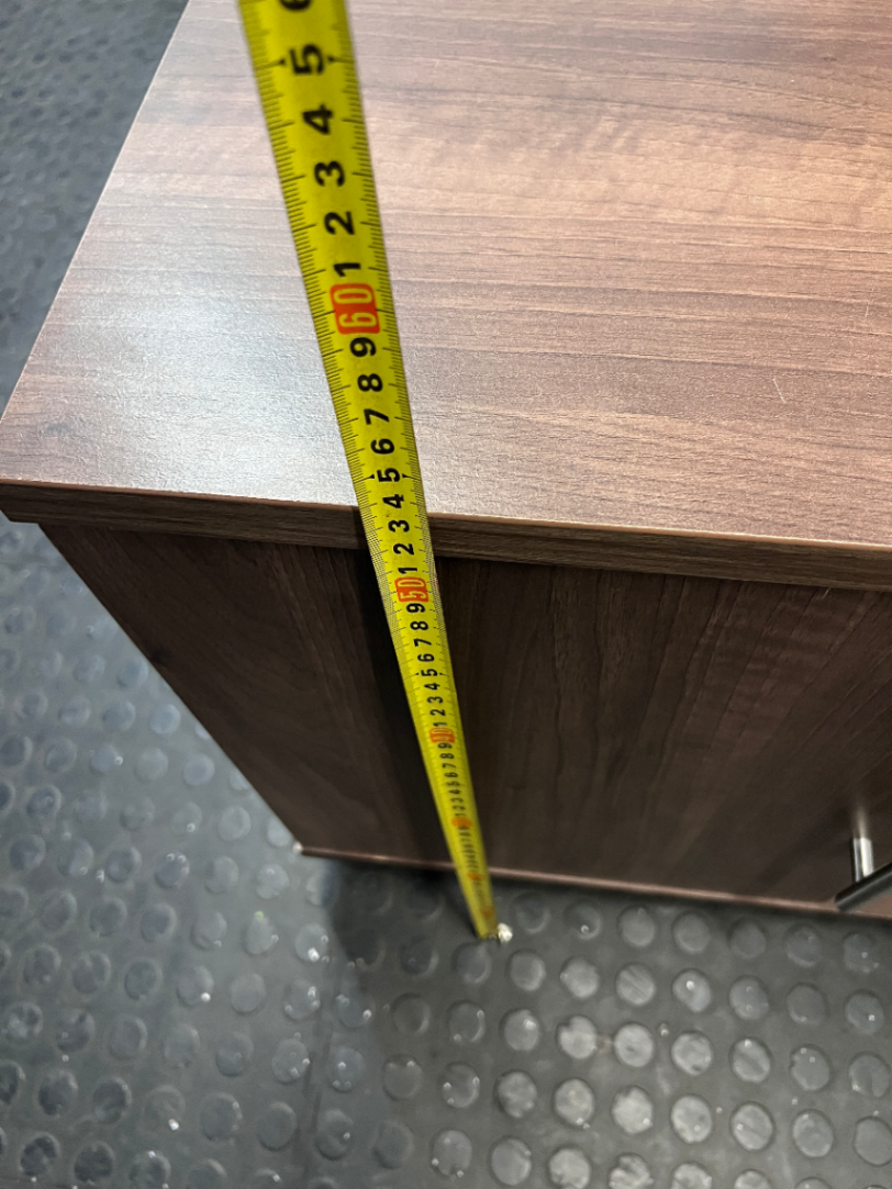 Dark Wood-Look TV Unit with Two Side Cupboards — Fair Condition with Visible Wear