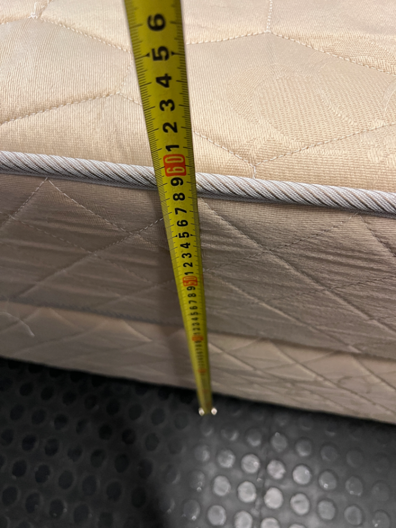 Extra Length Queen Mattress and Base Set in Beige — Fair Condition with Visible Wear
