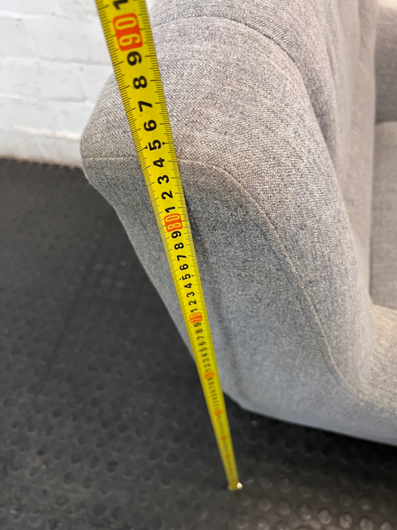 Grey Cotton Upholstered 1 Seater Couch — Missing One Leg and Damaged Support