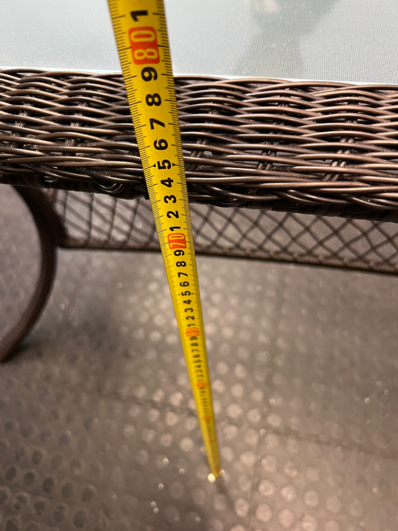 Wicker and Glass Rectangular Dining Table — Very Good Condition